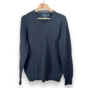 Men’s Grayers Cotton Wool Navy Knit V Neck Lightweight Sweater Size XL